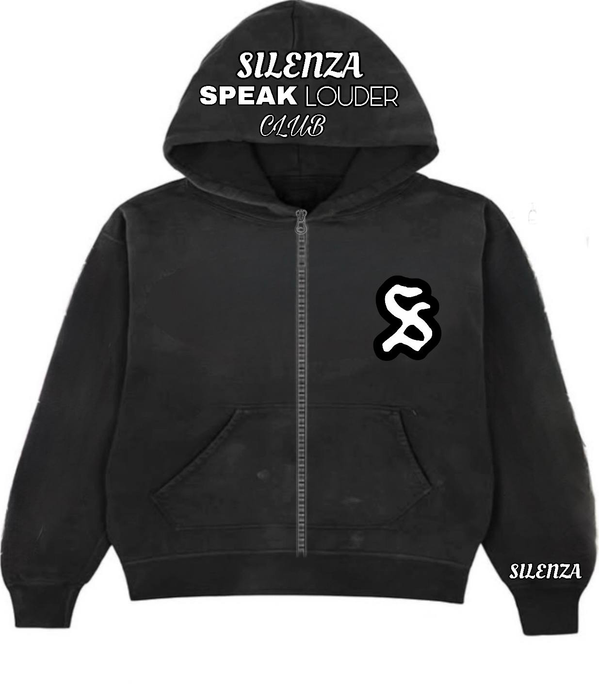 SILENZA™ SPEAK LOUDER BLACK ZIP-HOODIE